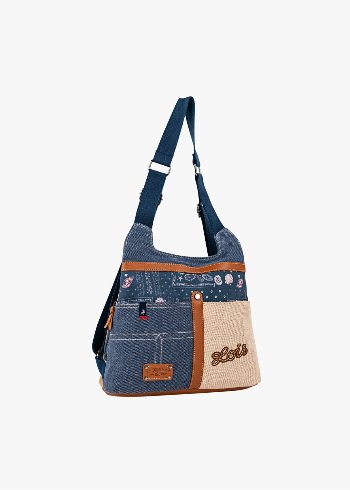 Bolso Mochila asas ajustables combinado estampado azul