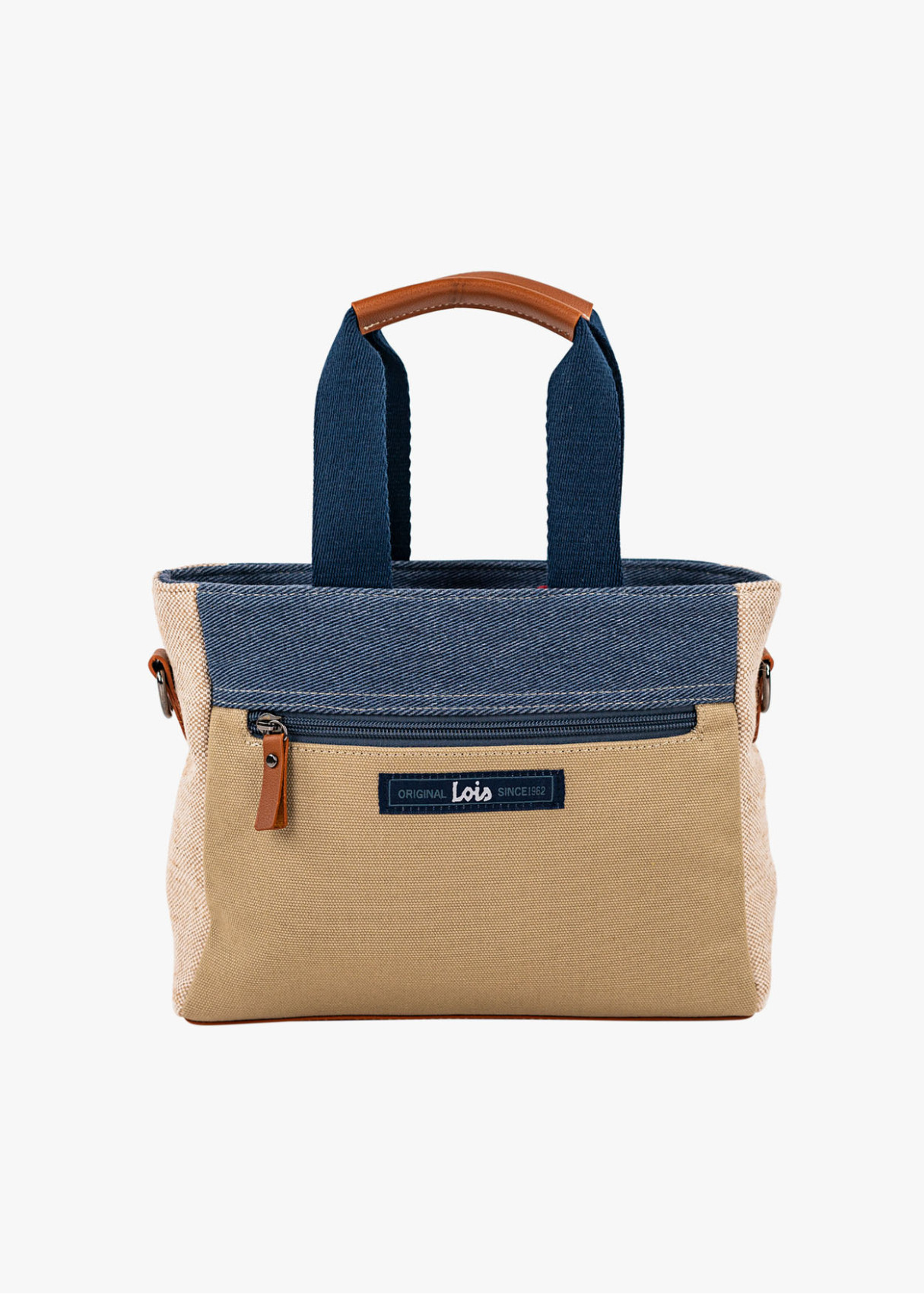 Bolso shopper combinado estampados doble asa bandolera ajustable azul