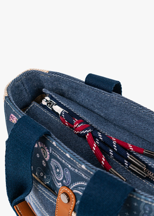 Bolso shopper combinado estampados doble asa bandolera ajustable azul