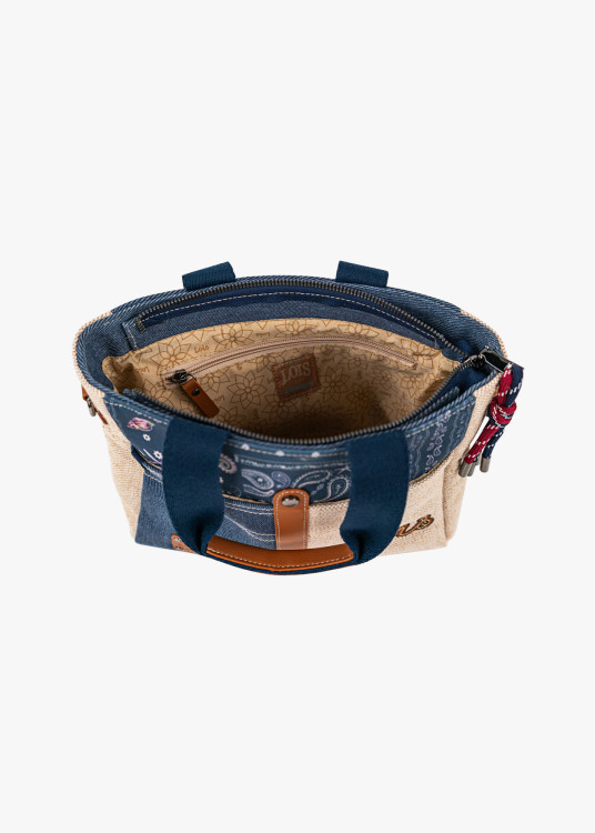 Bolso shopper combinado estampados doble asa bandolera ajustable azul