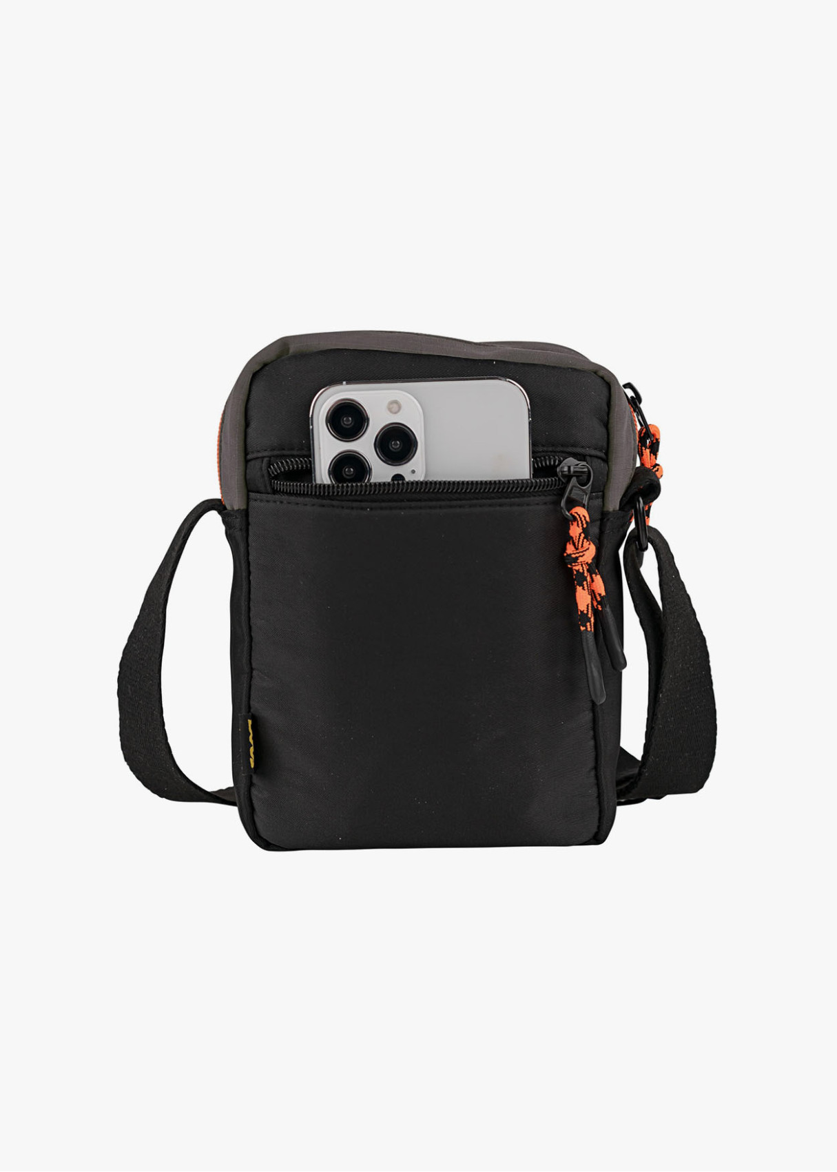 Bandolera compacta diseño urbano con detalles en contraste gris