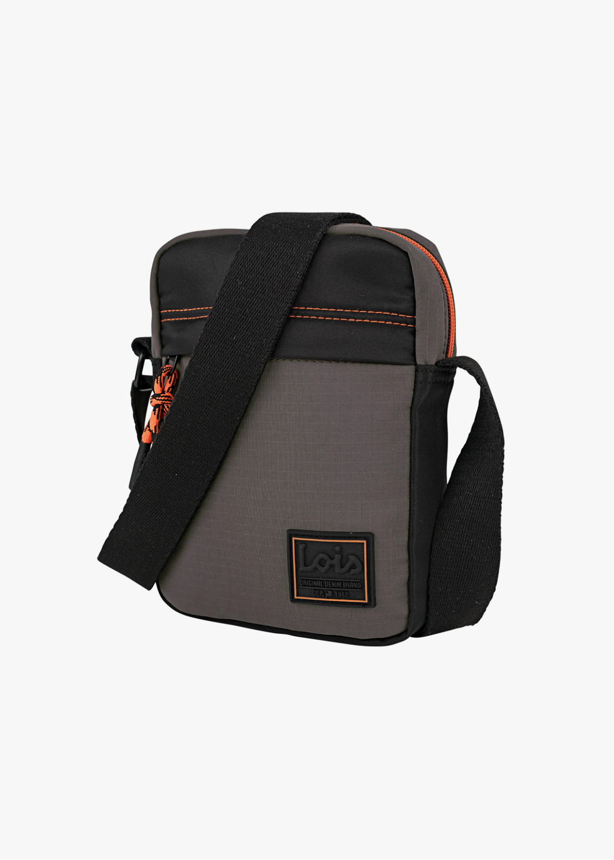 Bandolera compacta diseño urbano con detalles en contraste gris