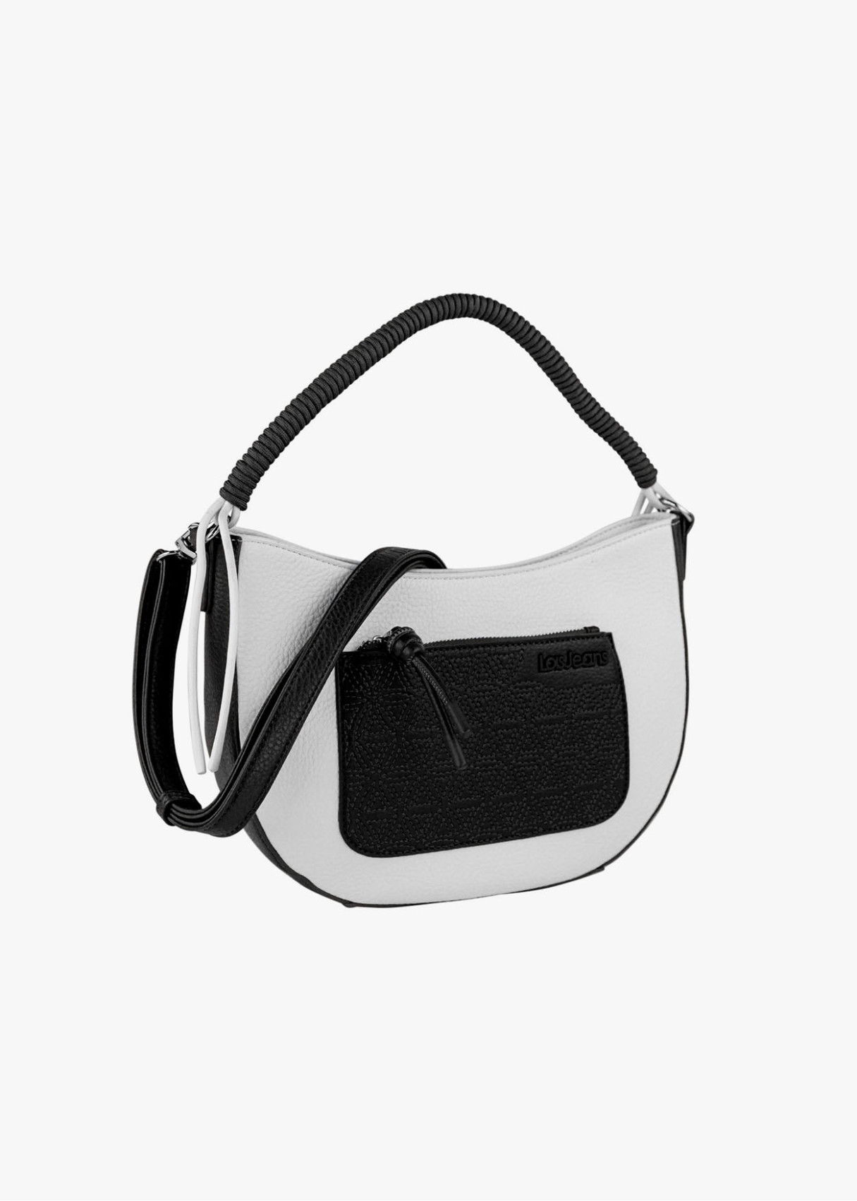 Bolso bandolera bicolor asa superior trenzada negro