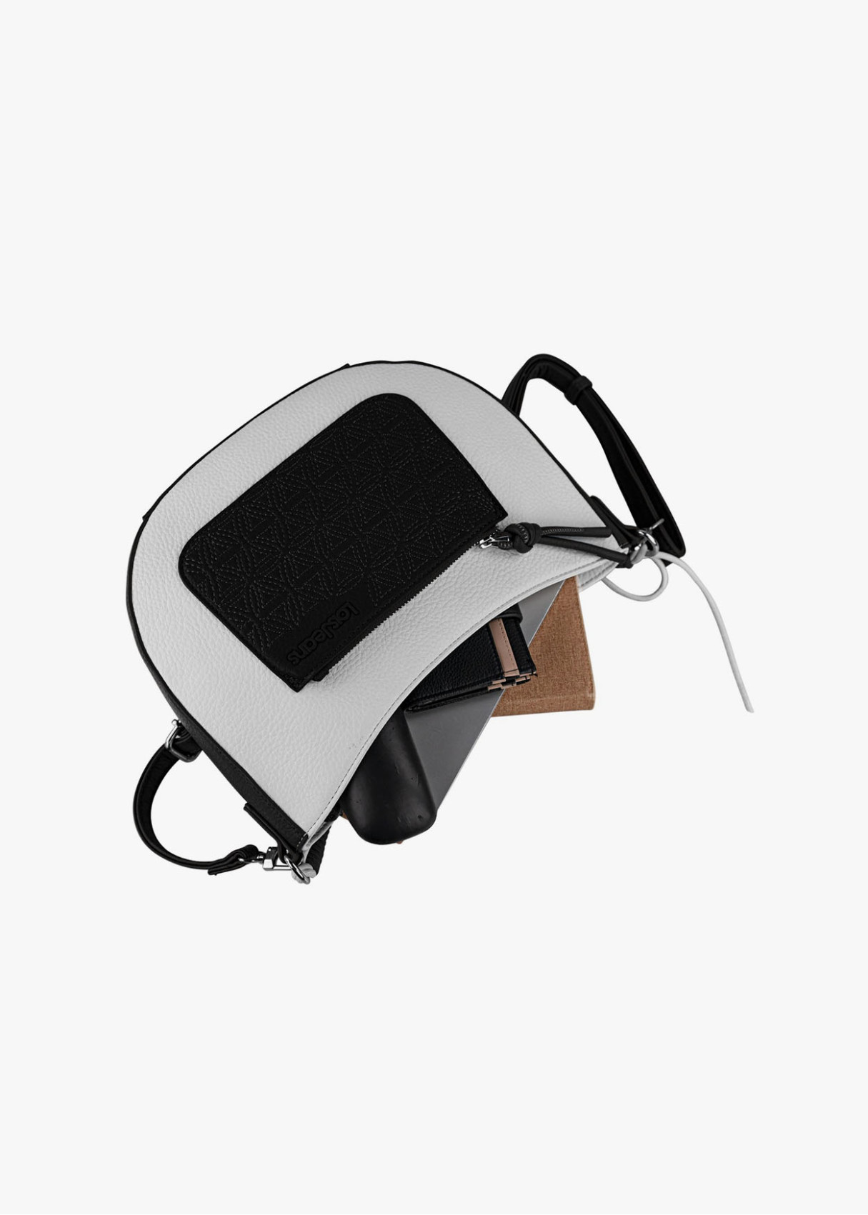 Bolso bandolera bicolor asa superior trenzada negro