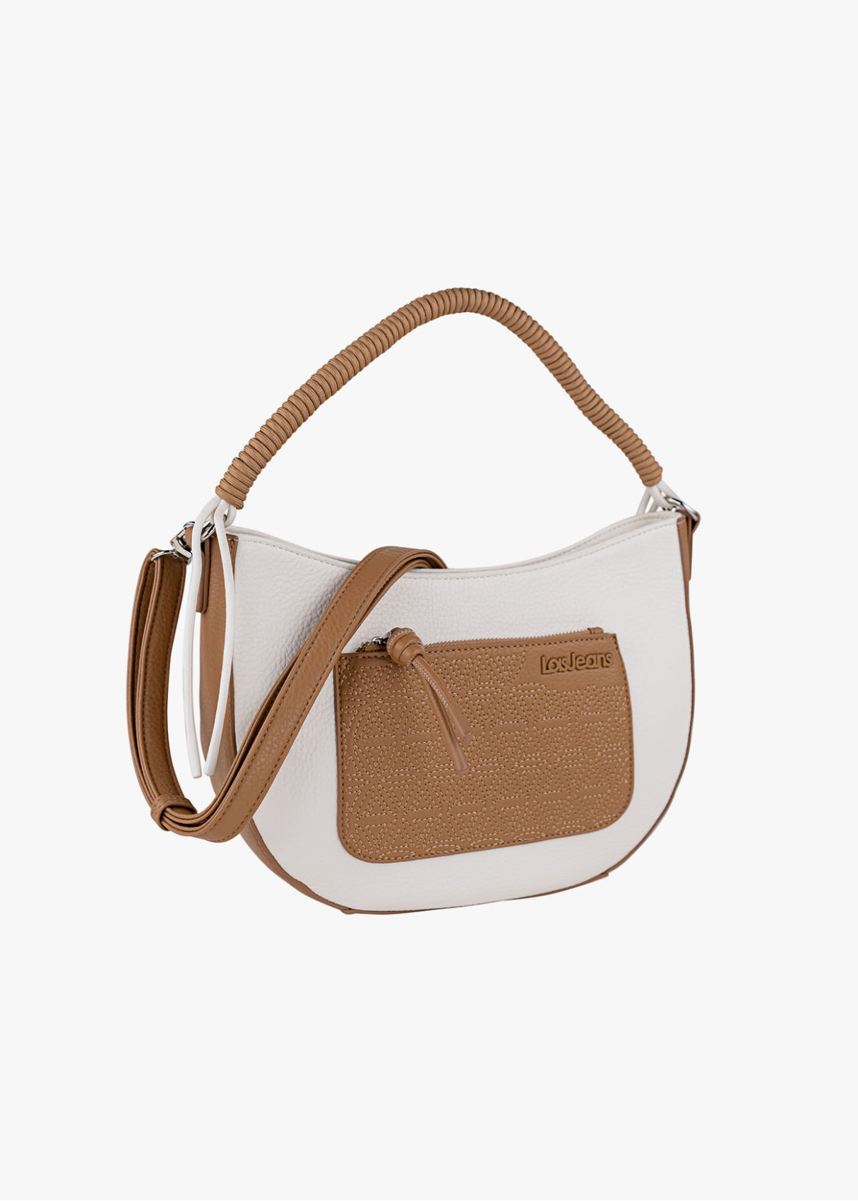 Bolso Bandolera bicolor asa superior trenzada marrón