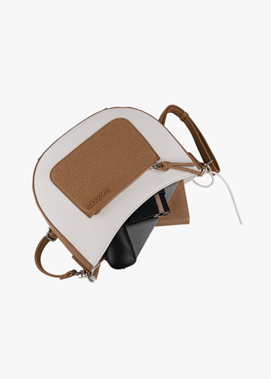 Bolso Bandolera bicolor asa superior trenzada marrón