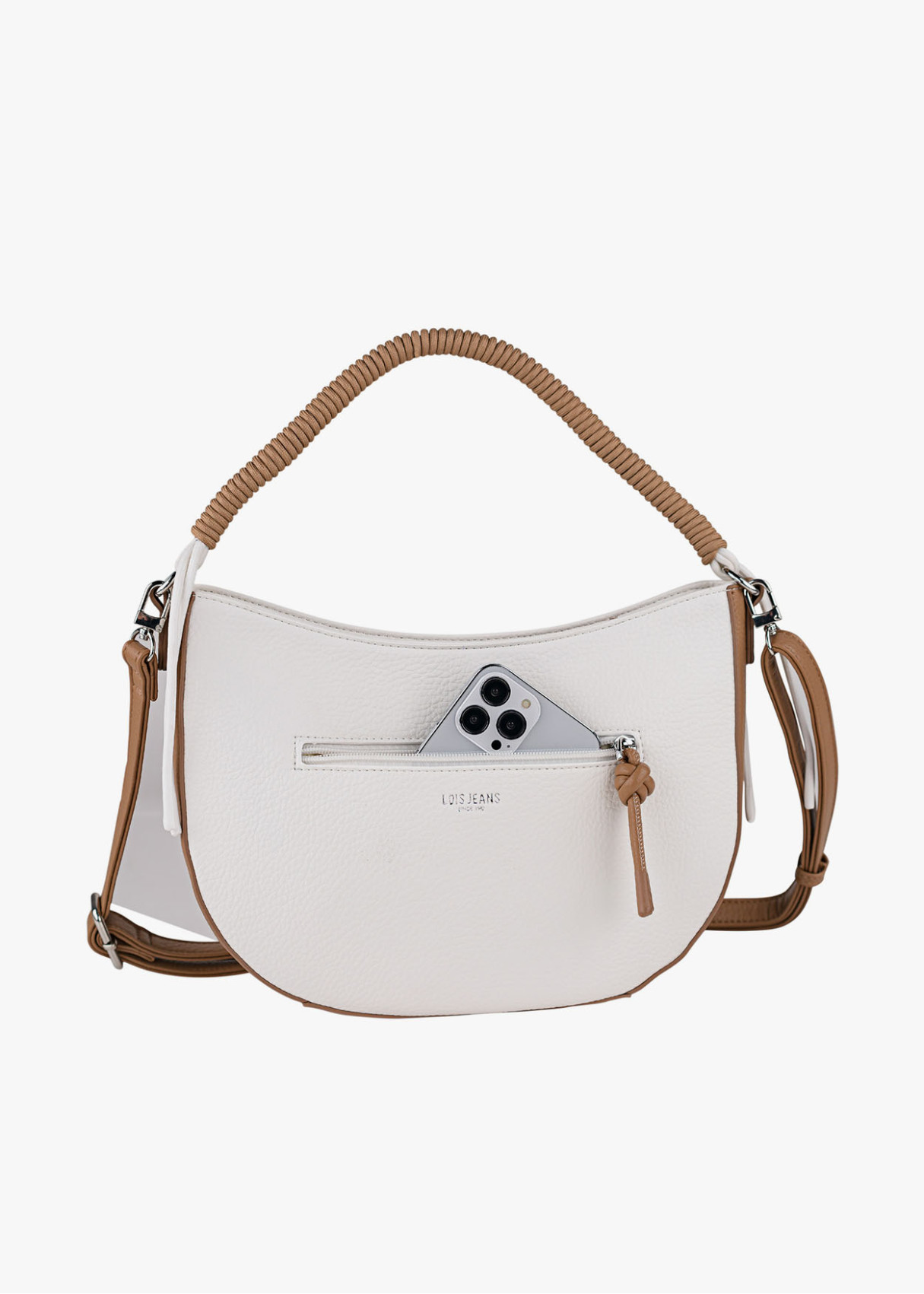 Bolso Bandolera bicolor asa superior trenzada marrón