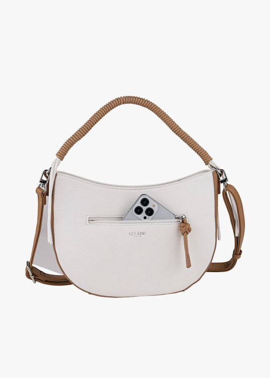 Bolso Bandolera bicolor asa superior trenzada marrón