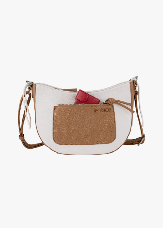 Bolso Bandolera bicolor asa superior trenzada marrón