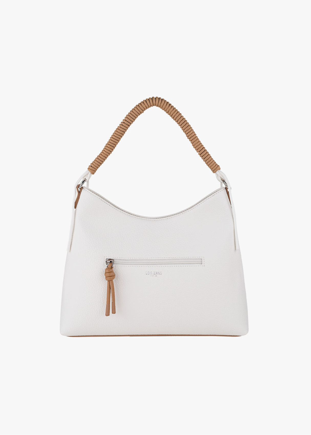 Bolso shopper bicolor asa superior trenzada con bandolera ajustable marrón