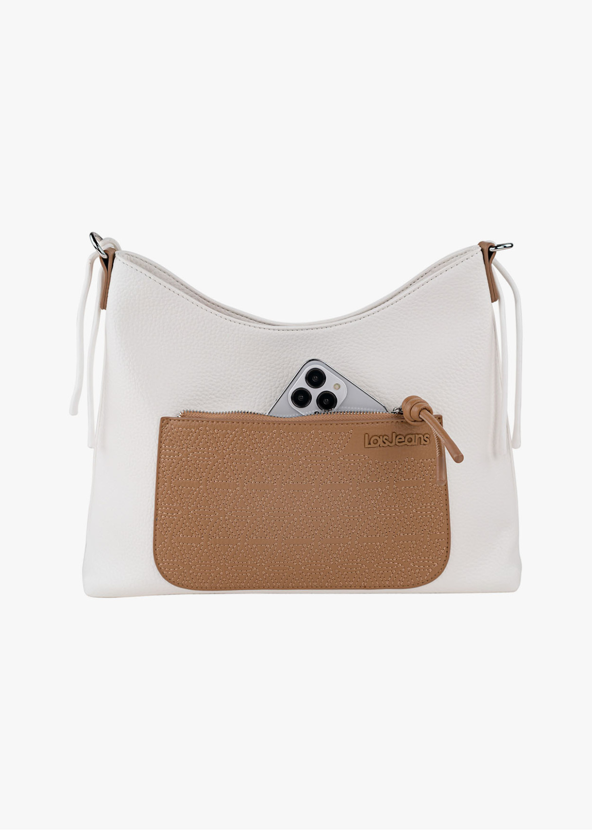 Bolso shopper bicolor asa superior trenzada con bandolera ajustable marrón