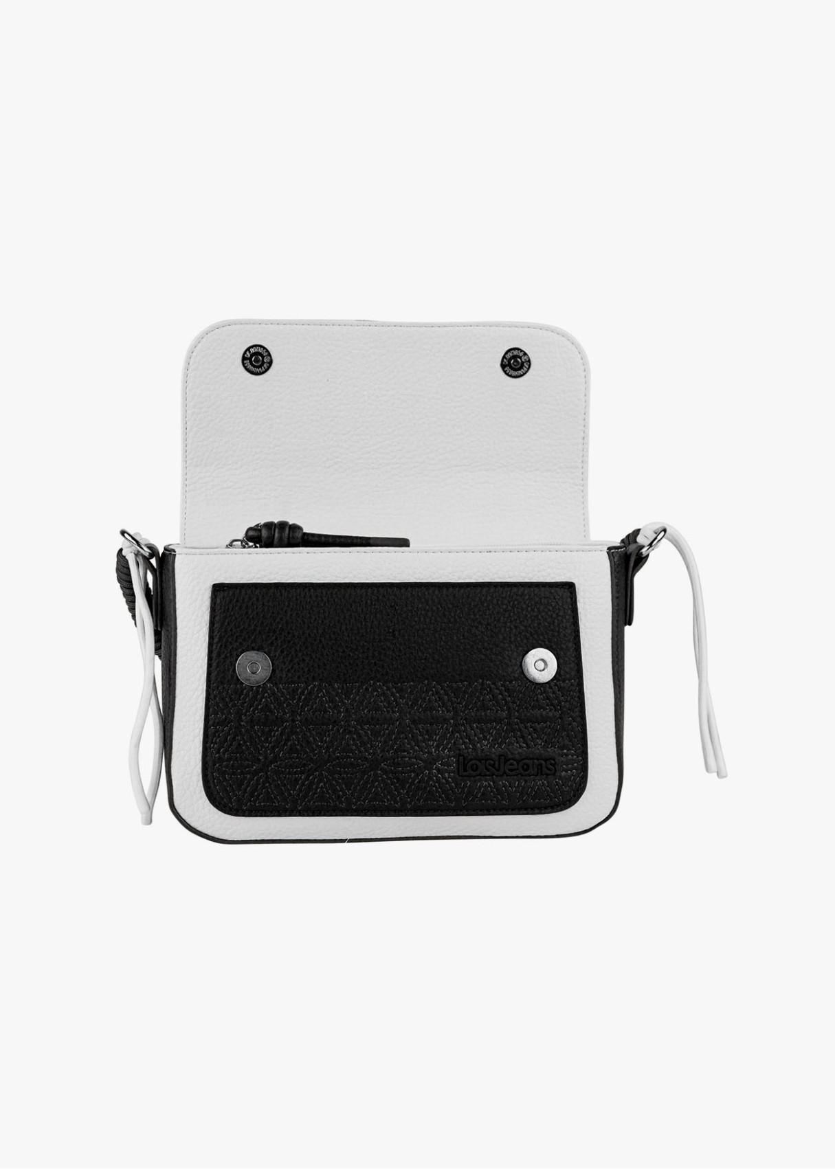 Bolso bandolera bicolor asa superior trenzada negro