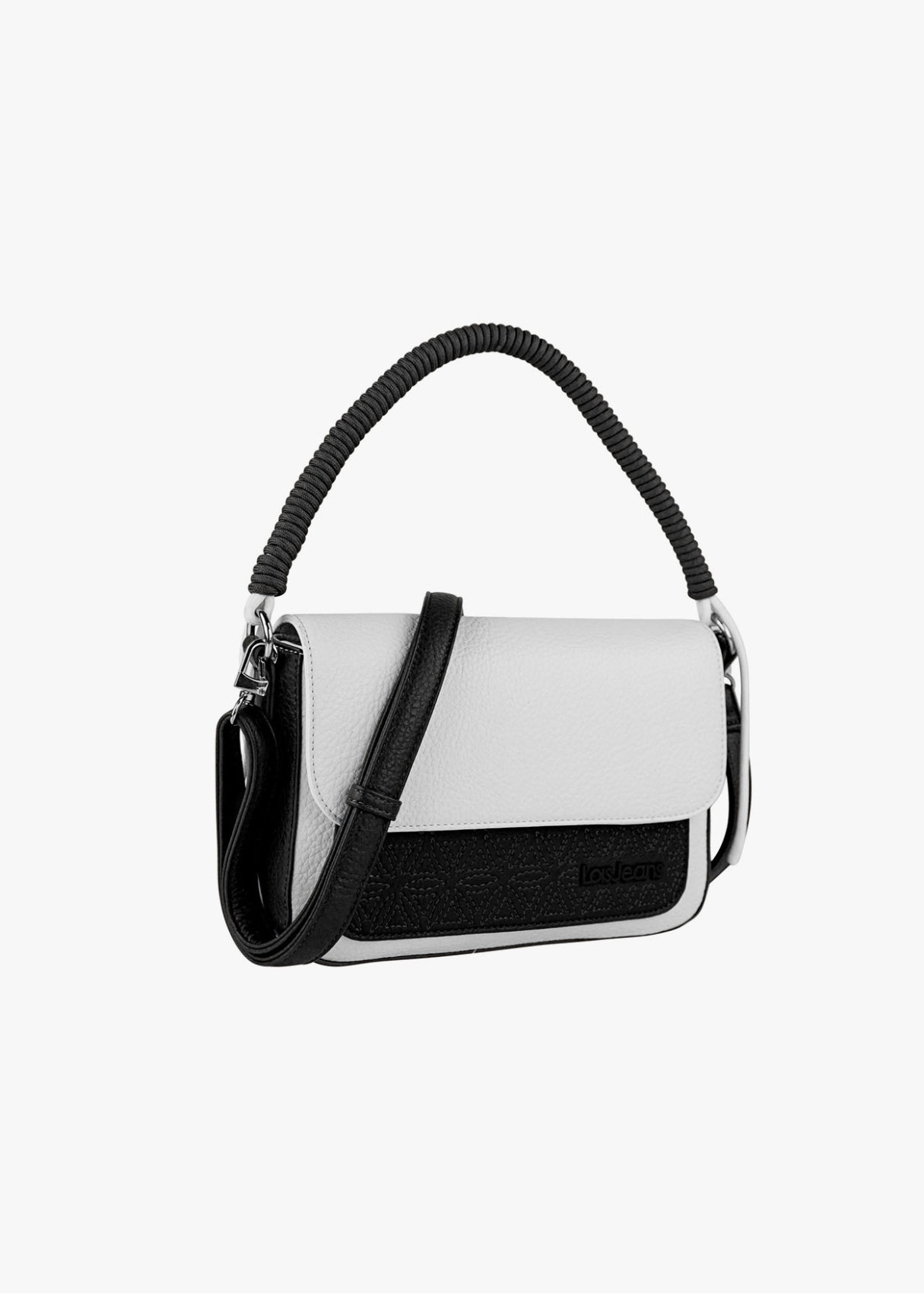Bolso bandolera bicolor asa superior trenzada negro