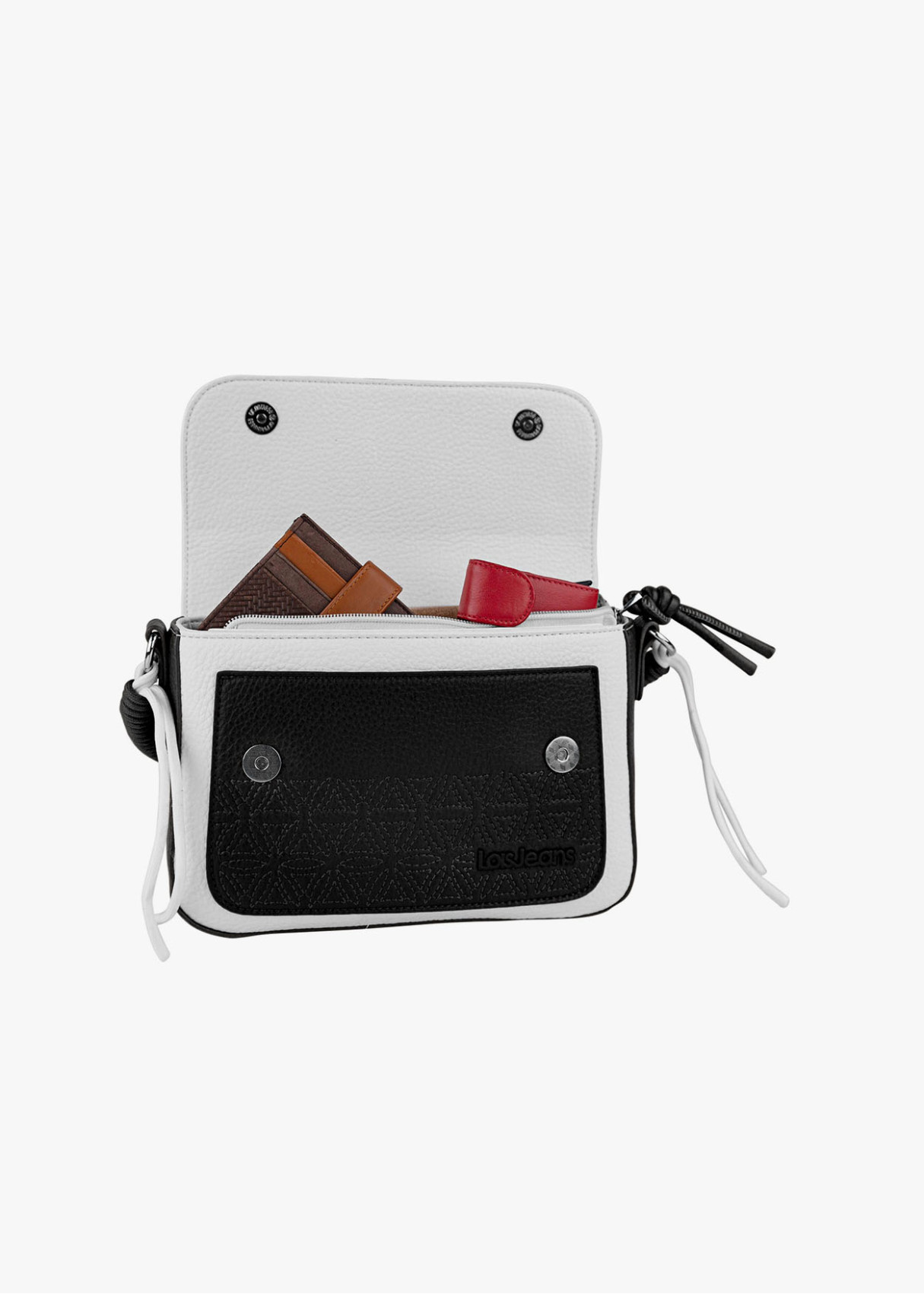 Bolso bandolera bicolor asa superior trenzada negro
