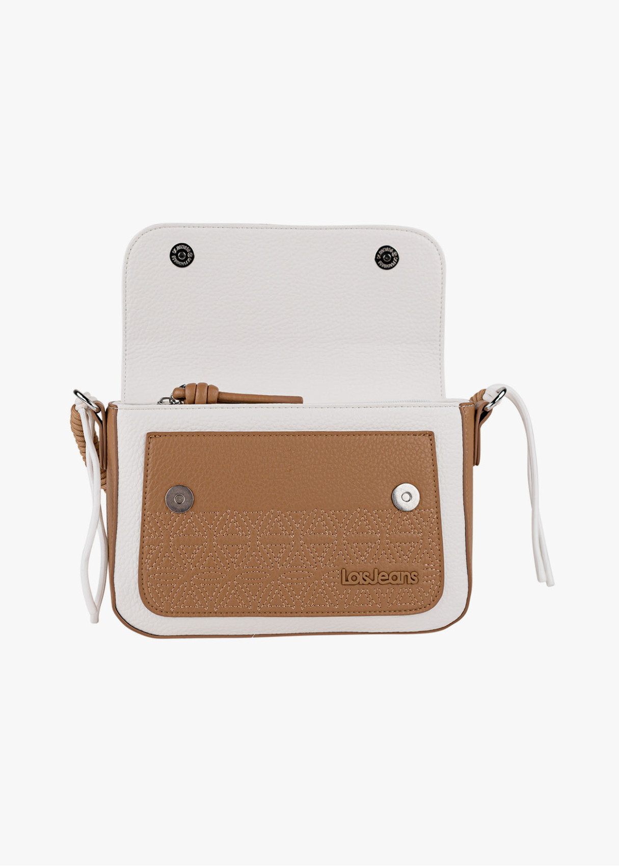 Bolso bandolera bicolor asa superior trenzada marrón