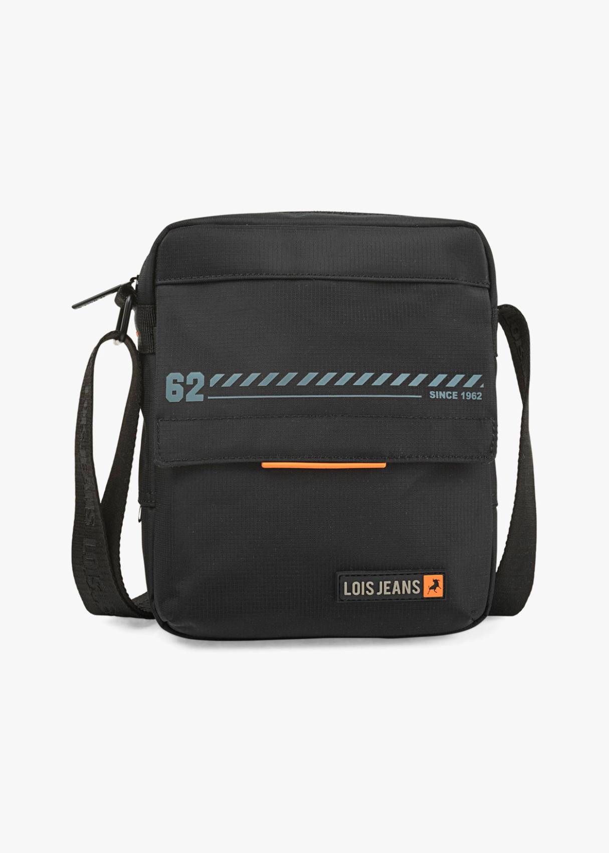 Bandolera ajustable con solapa frontal y color a contraste negro