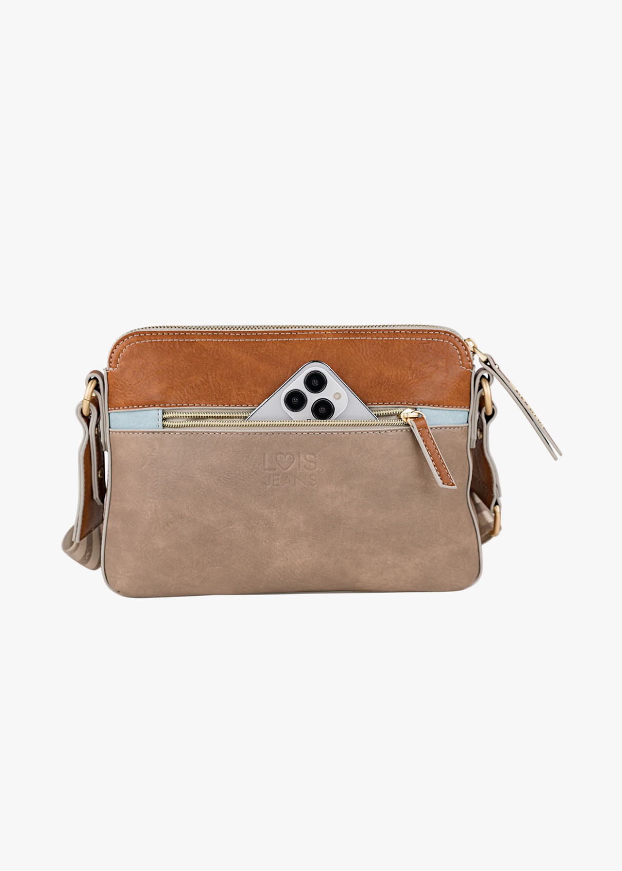 Bolso Bandolera plano estampado geométrico beige