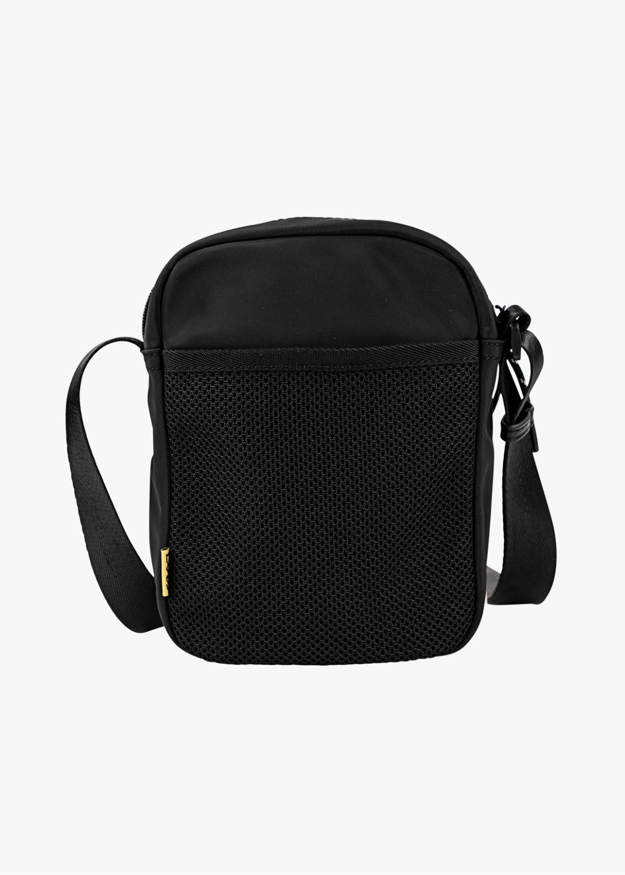 Bandolera pequeña bolsillo frontal y malla trasera negro