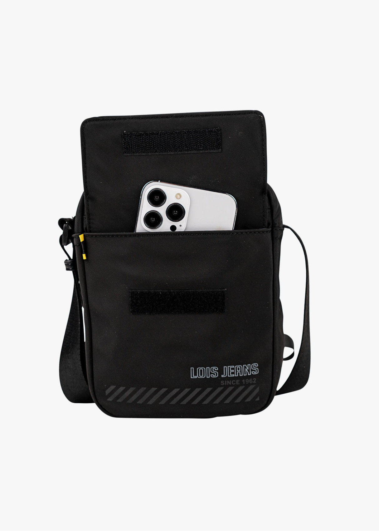 Bandolera pequeña bolsillo frontal y malla trasera negro