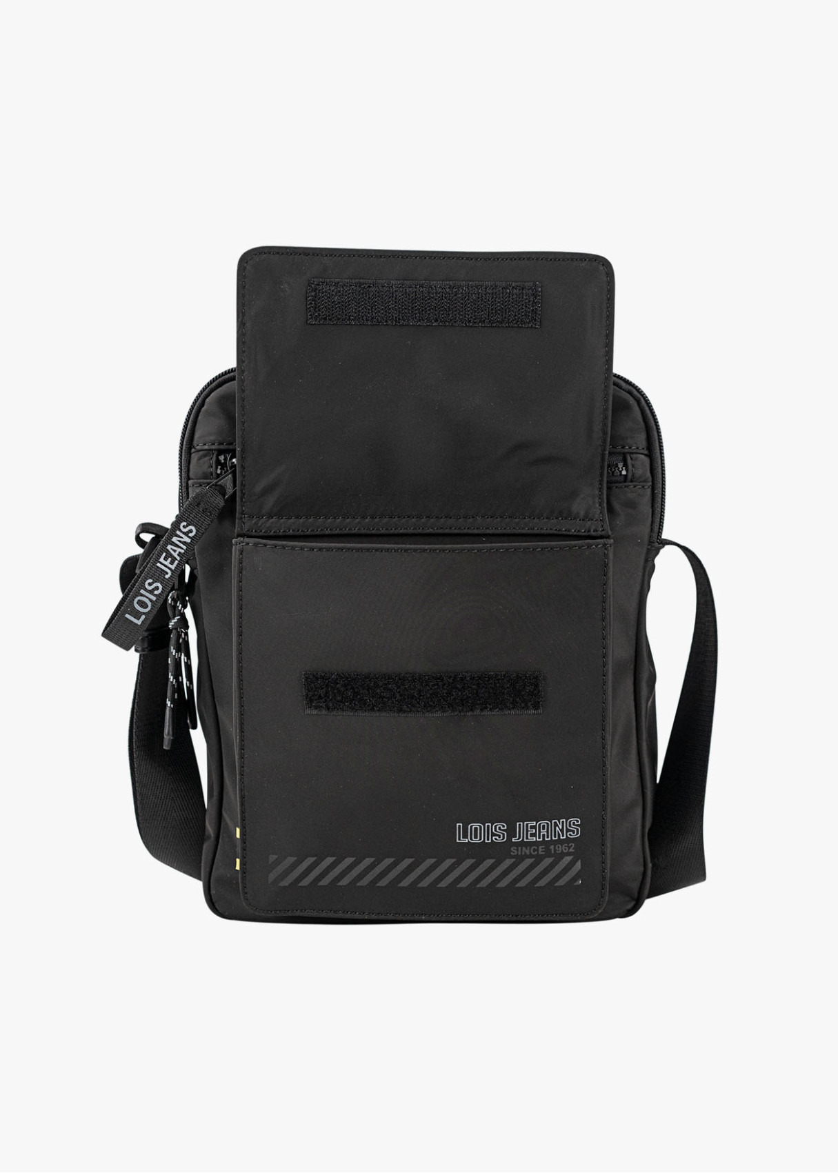 Bandolera con bolsillo frontal y cierre de cremallera negro