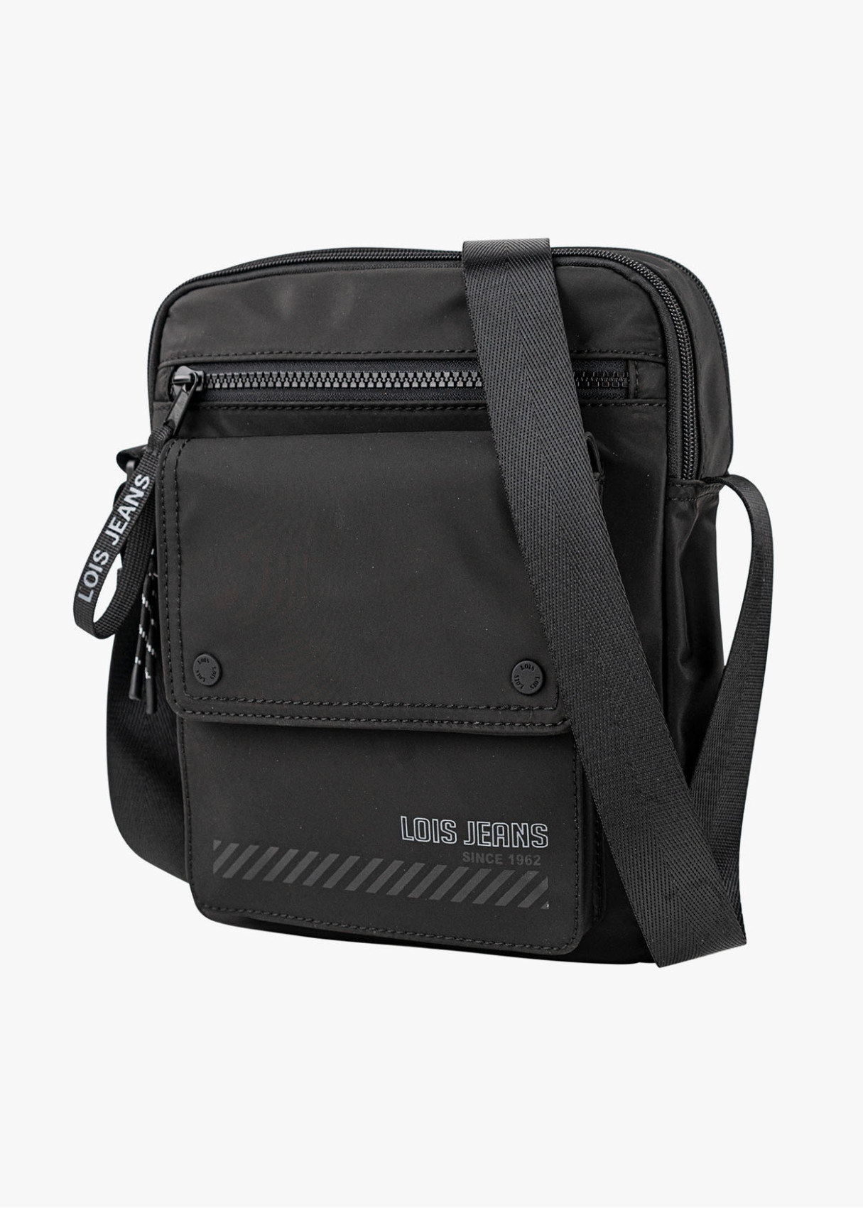 Bandolera con bolsillo frontal y cierre de cremallera negro