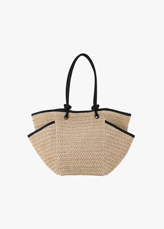 Capazo Rafia Rústico bolsillo delantero beige