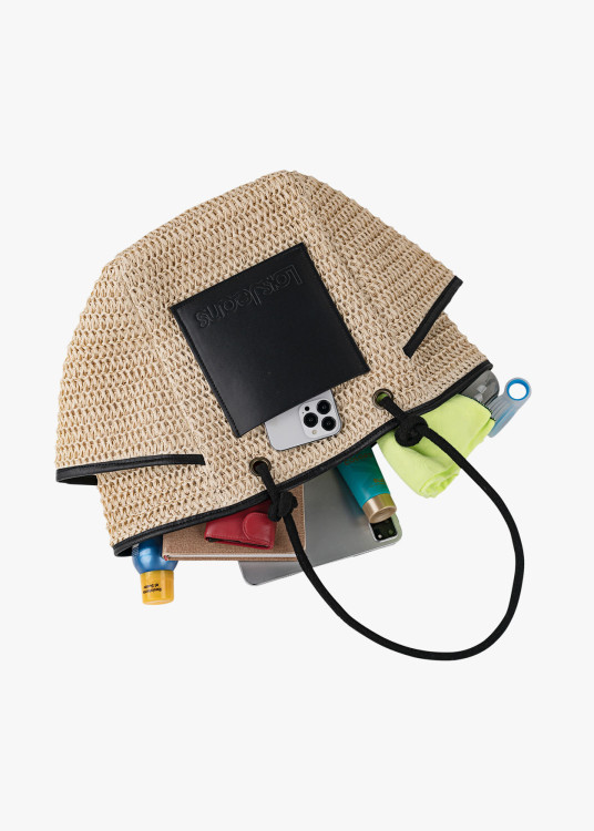 Capazo Rafia Rústico bolsillo delantero beige