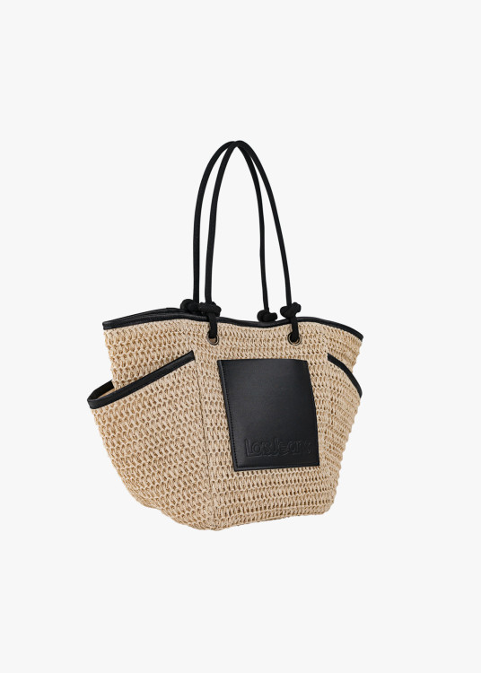 Capazo Rafia Rústico bolsillo delantero beige