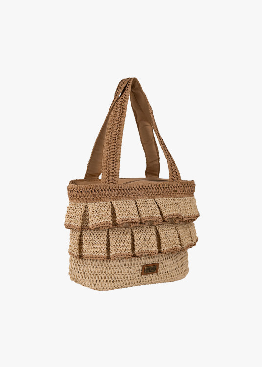 Bolso capazo rafia volantes marrón