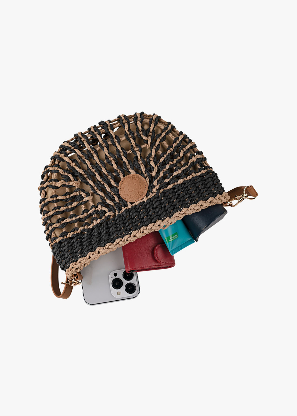 Bolso Bandolera elegante Rafia trenzado negro