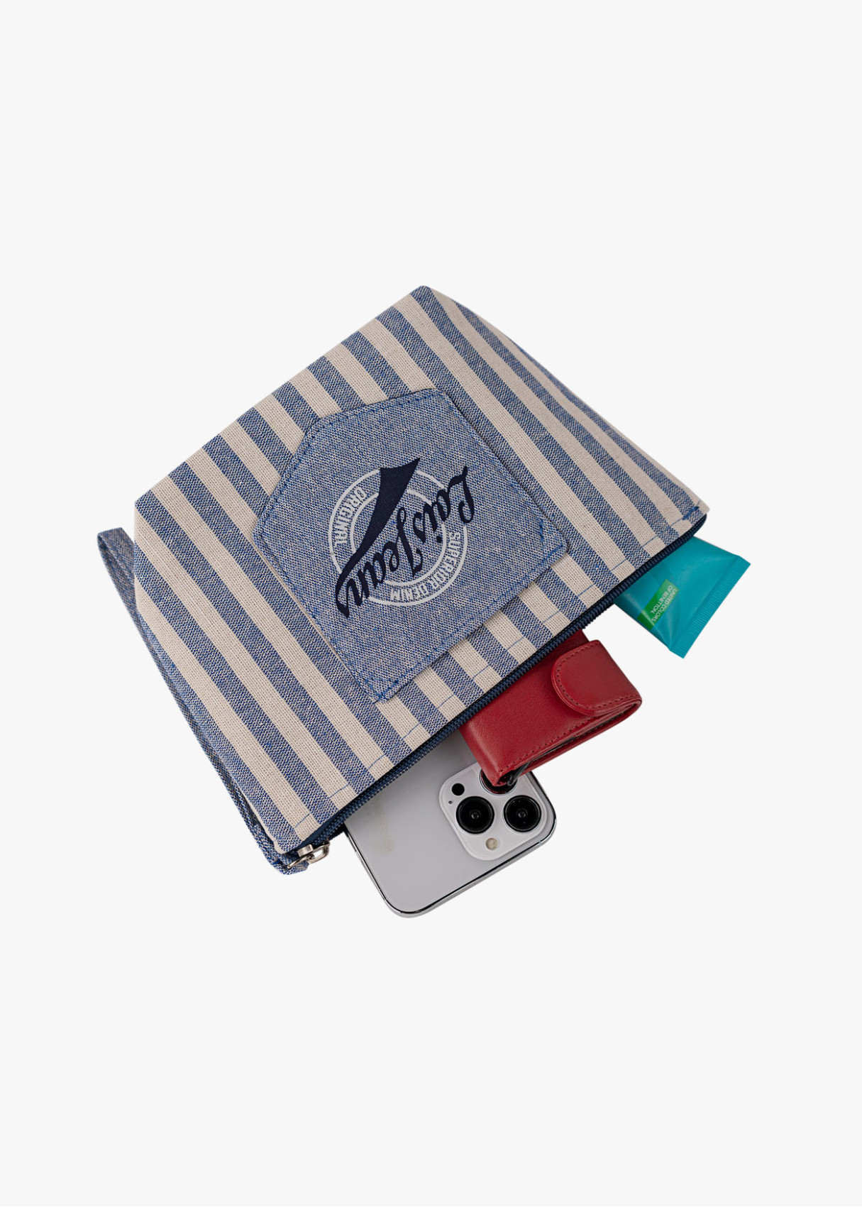 Neceser pequeño estampado rayas azul