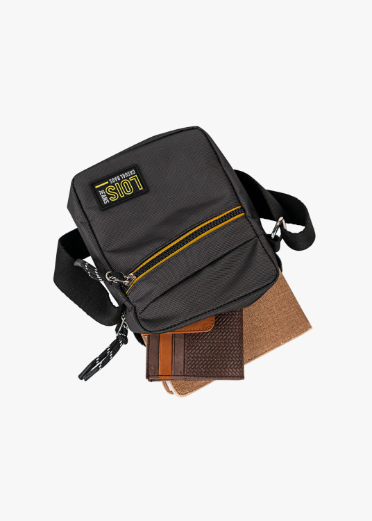 Bolso bandolera urbano múltiples compartimentos gris