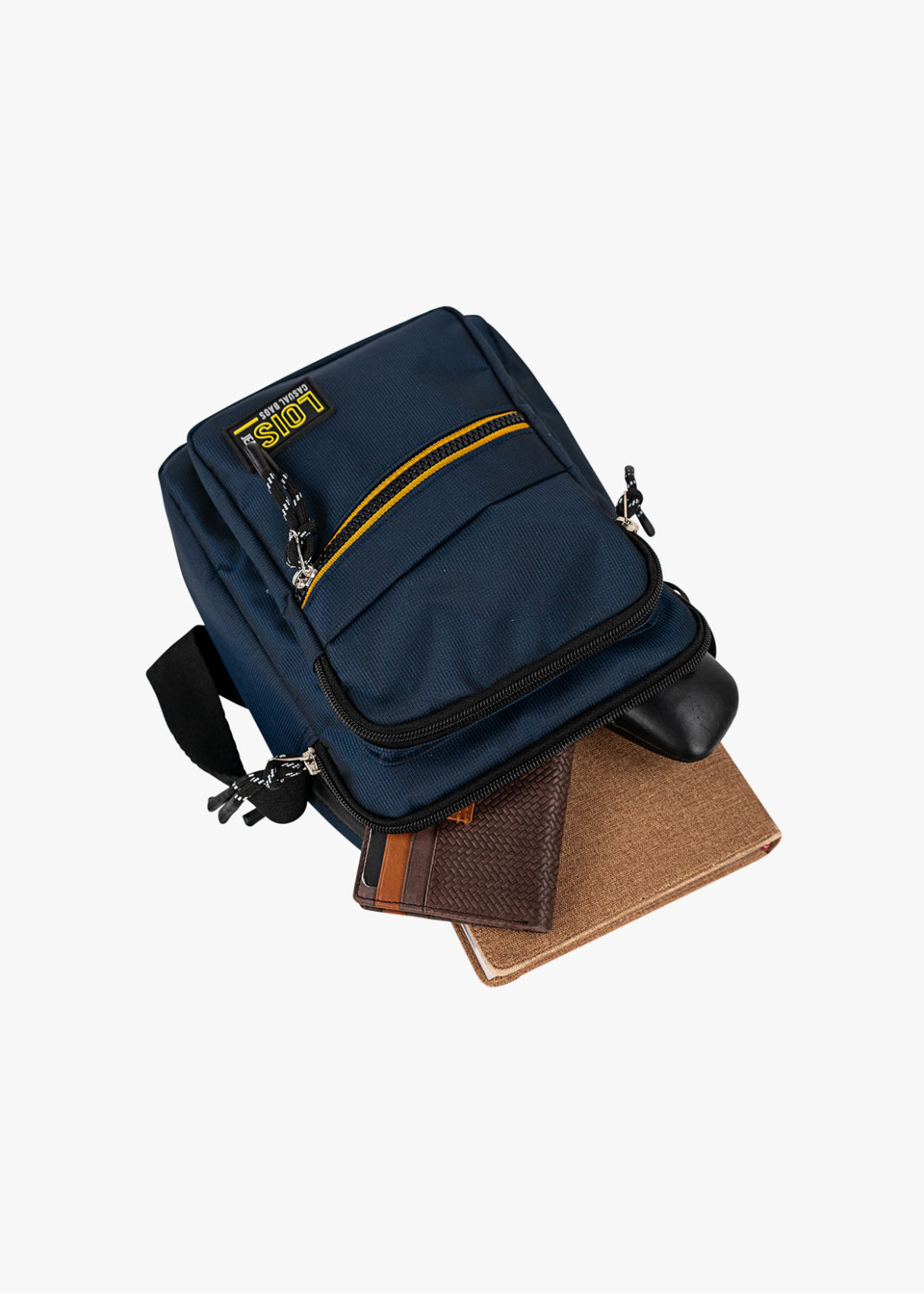 Bolso bandolera urbano múltiples compartimentos azul marino