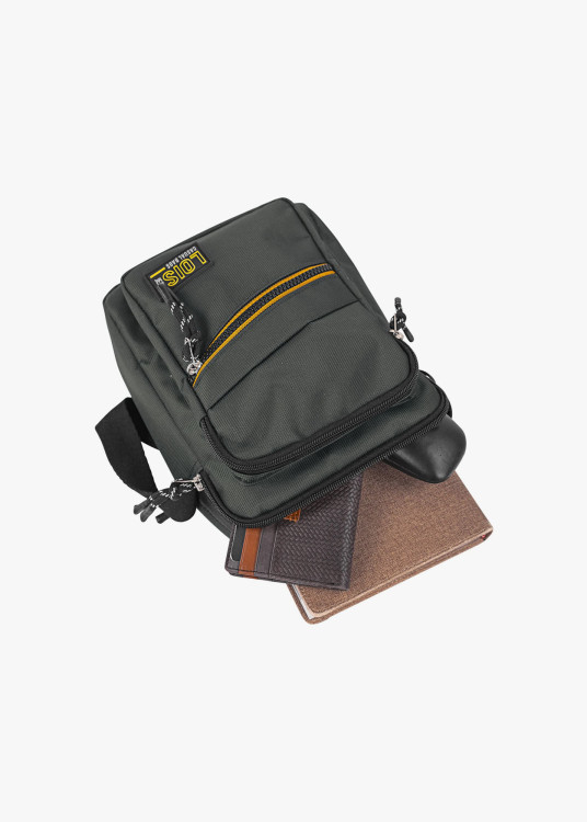 Bandolera urbana múltiples compartimentos gris oscuro