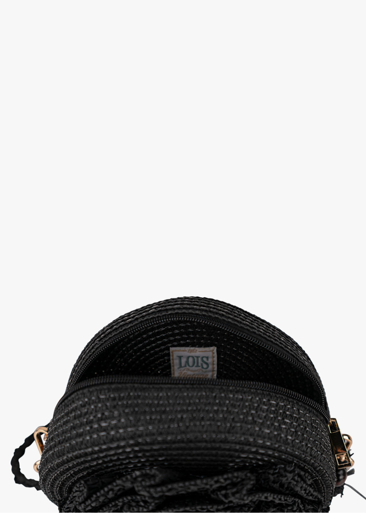 Bandolera redonda con textura trenzada detalle borla lateral negro