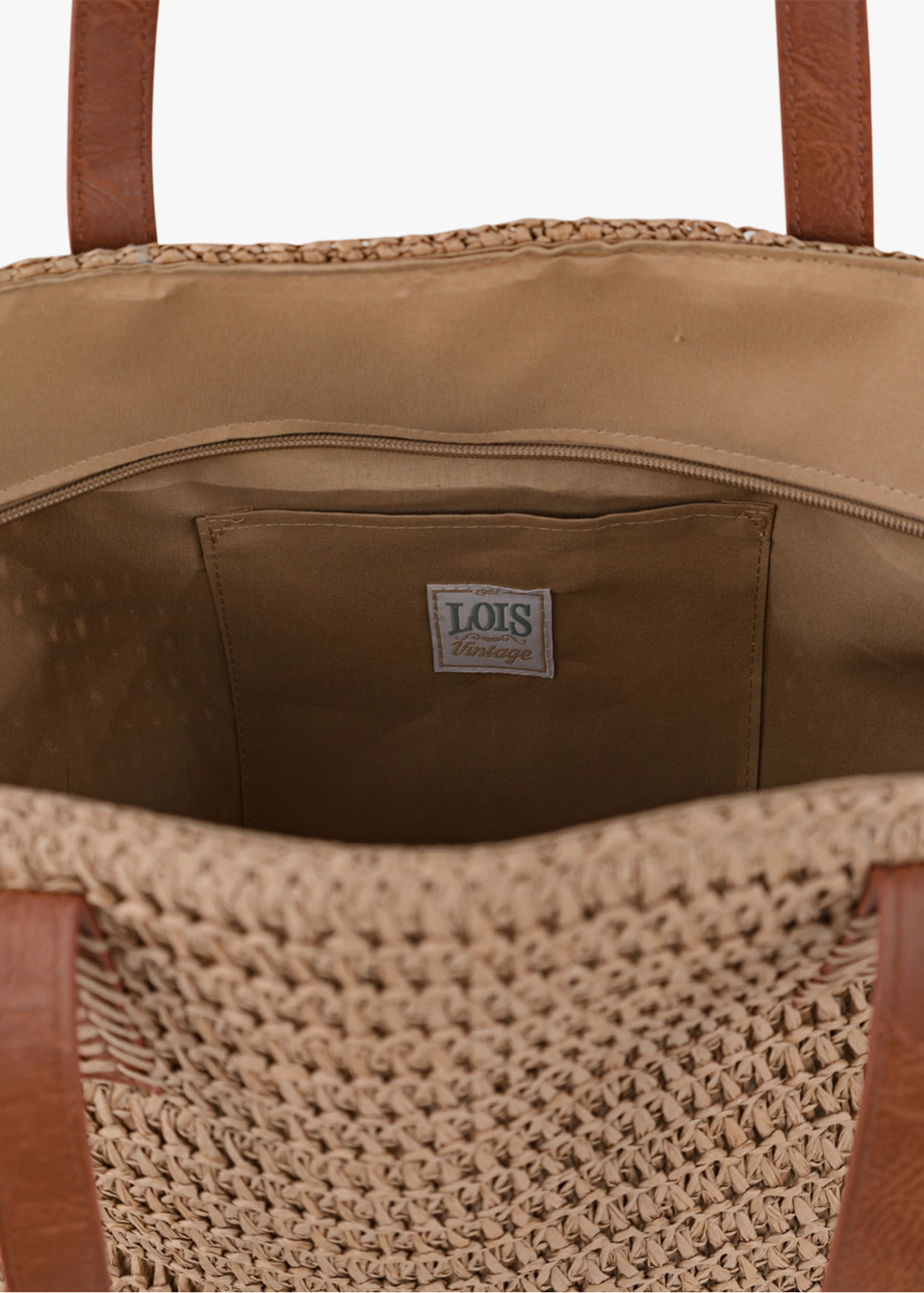 Bolso tote con Bandolera Rafia detalle borlas marrón