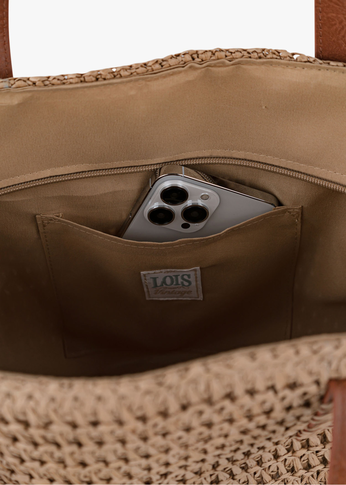 Bolso tote con Bandolera Rafia detalle borlas marrón