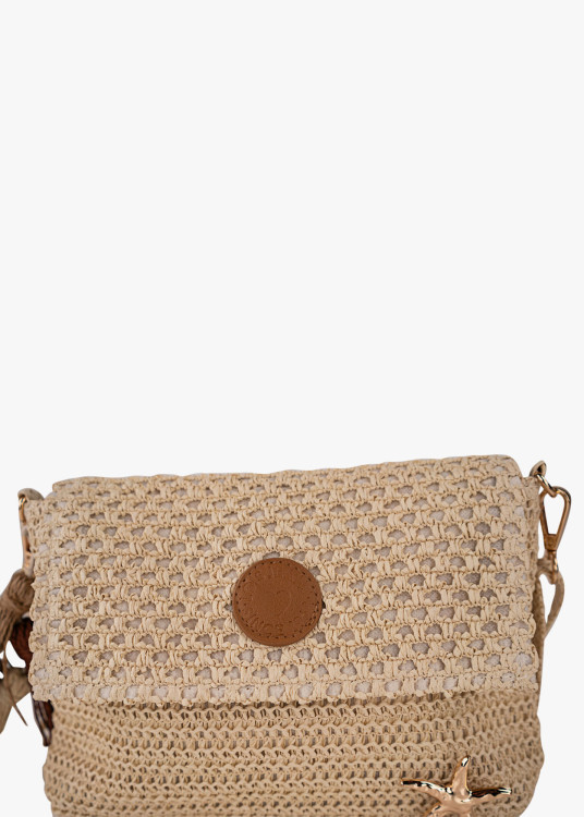 Bolso Bandolera Rafia Estilo veraniego detalle borlas beige