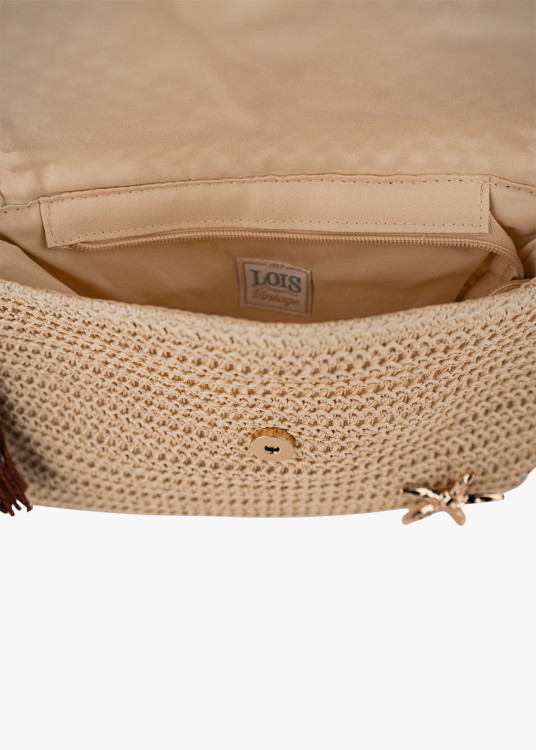 Bolso Bandolera Rafia Estilo veraniego detalle borlas beige