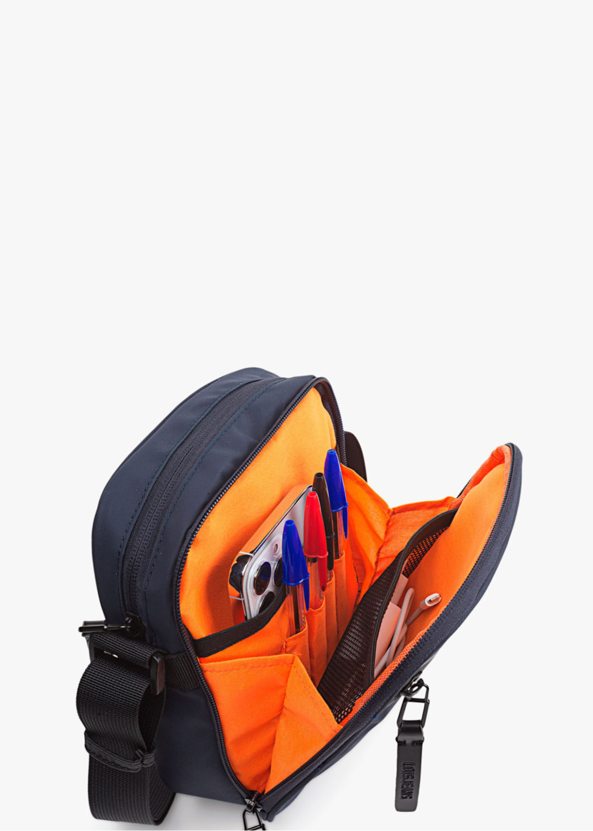 Bandolera ajustable con multiples compartimentos azul