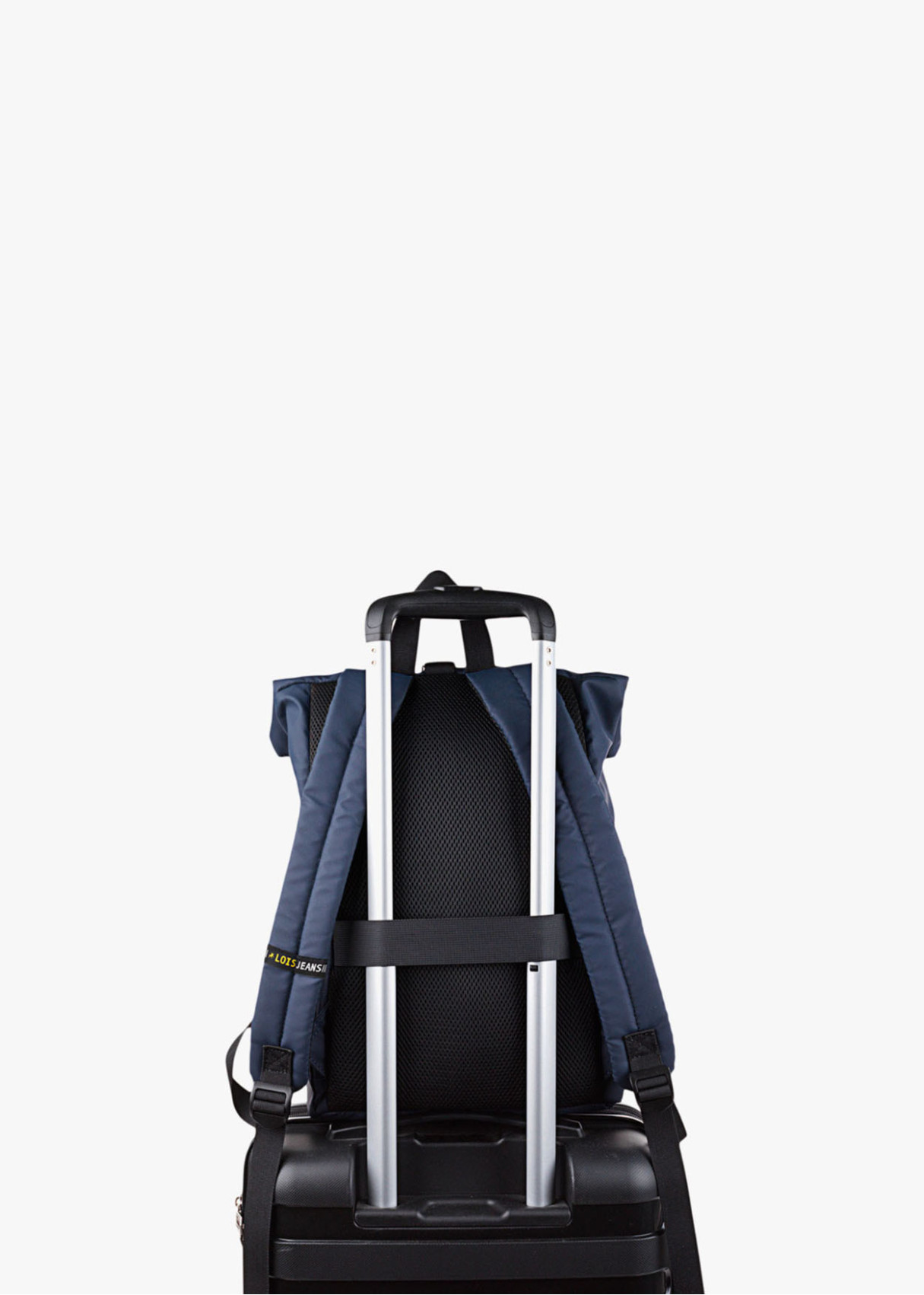 Mochila multifunción con compartimentos contraste cremallera frontal azul