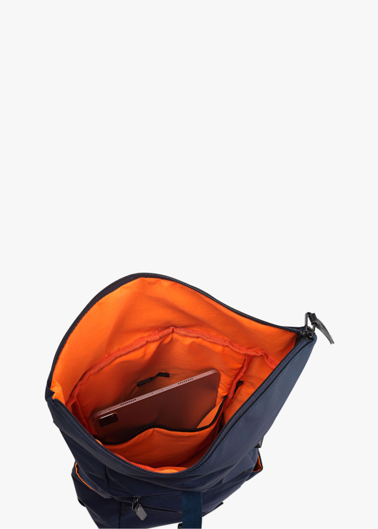 Mochila multifunción con compartimentos contraste cremallera frontal azul