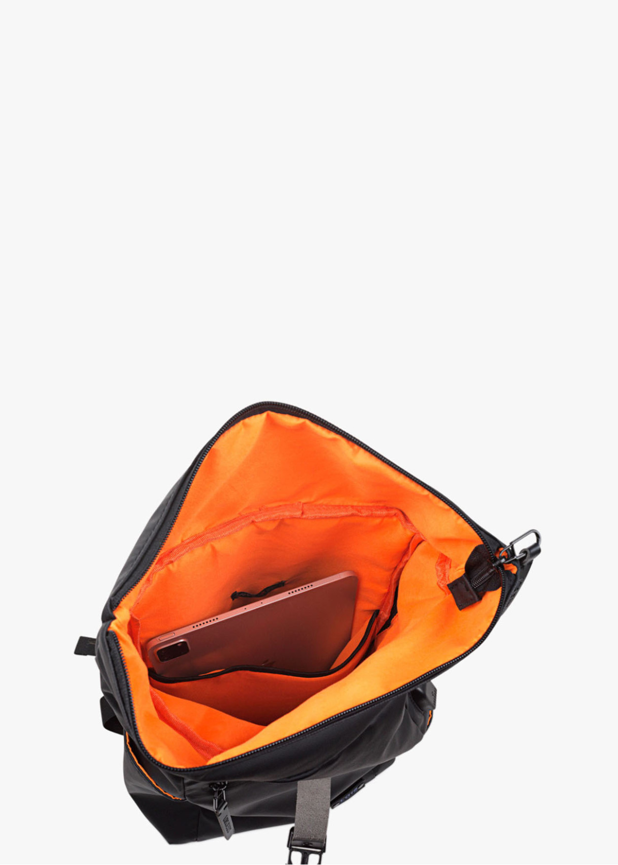 Mochila multifunción con compartimentos contraste cremallera frontal negra