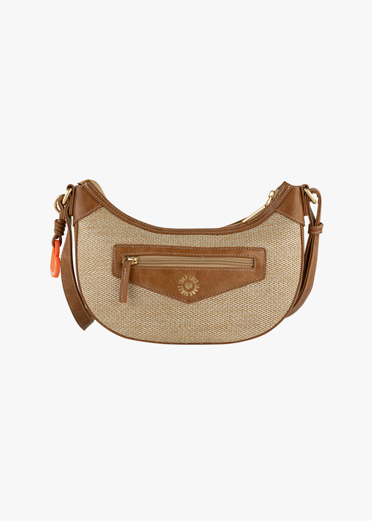 Bolso Bandolera rafia detalle llavero corazón marrón