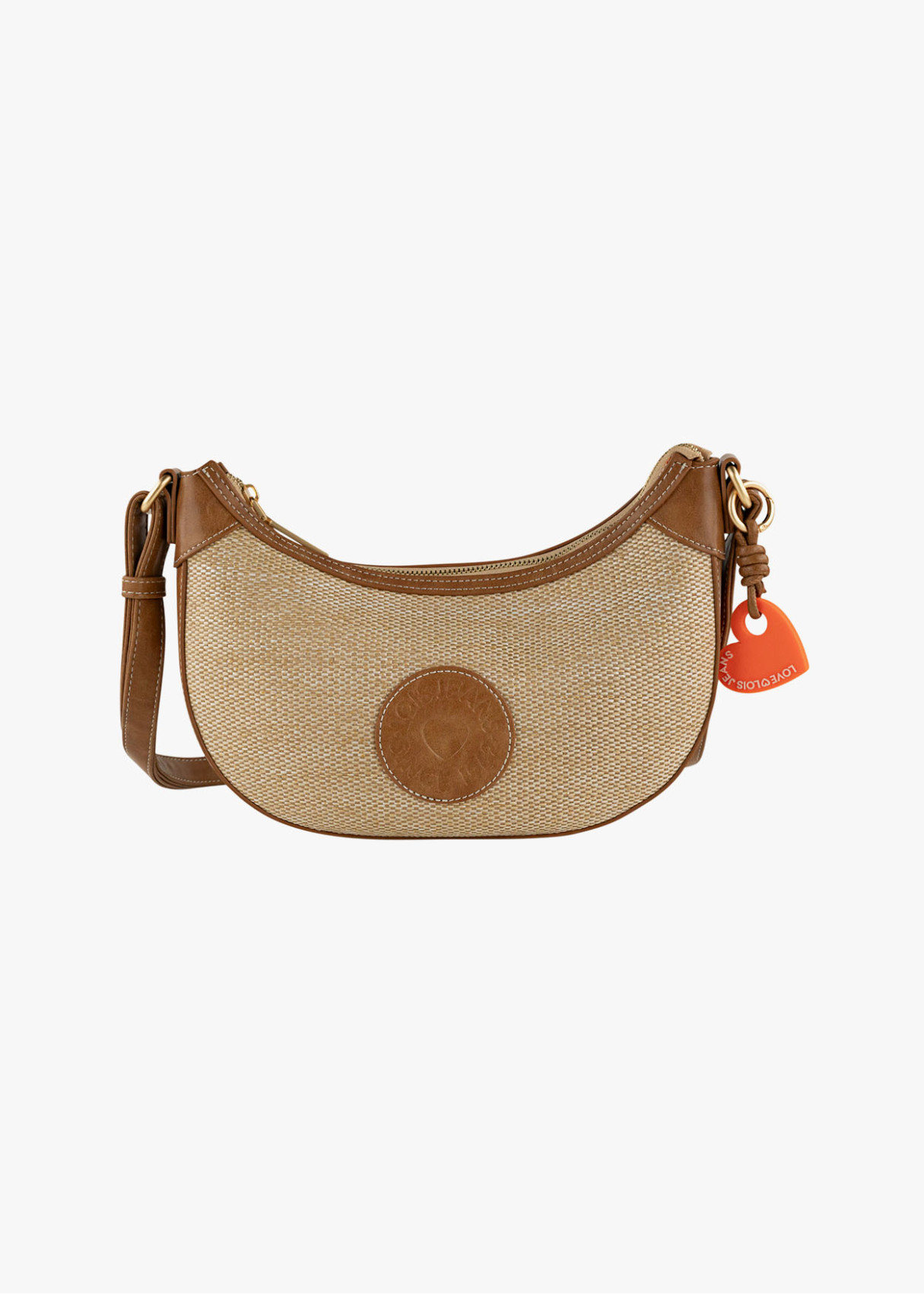 Bolso Bandolera rafia detalle llavero corazón marrón