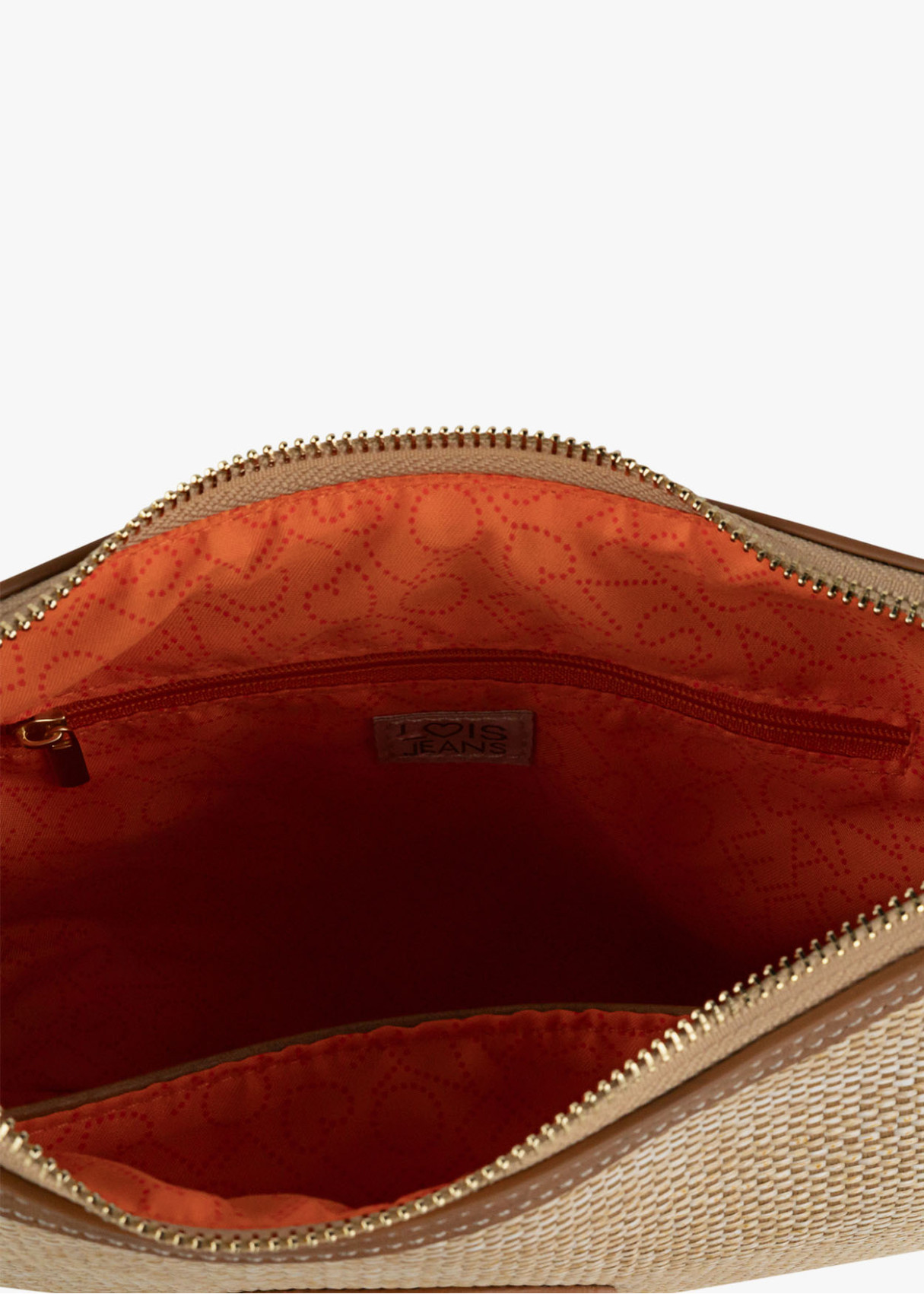 Bolso Bandolera rafia detalle llavero corazón marrón