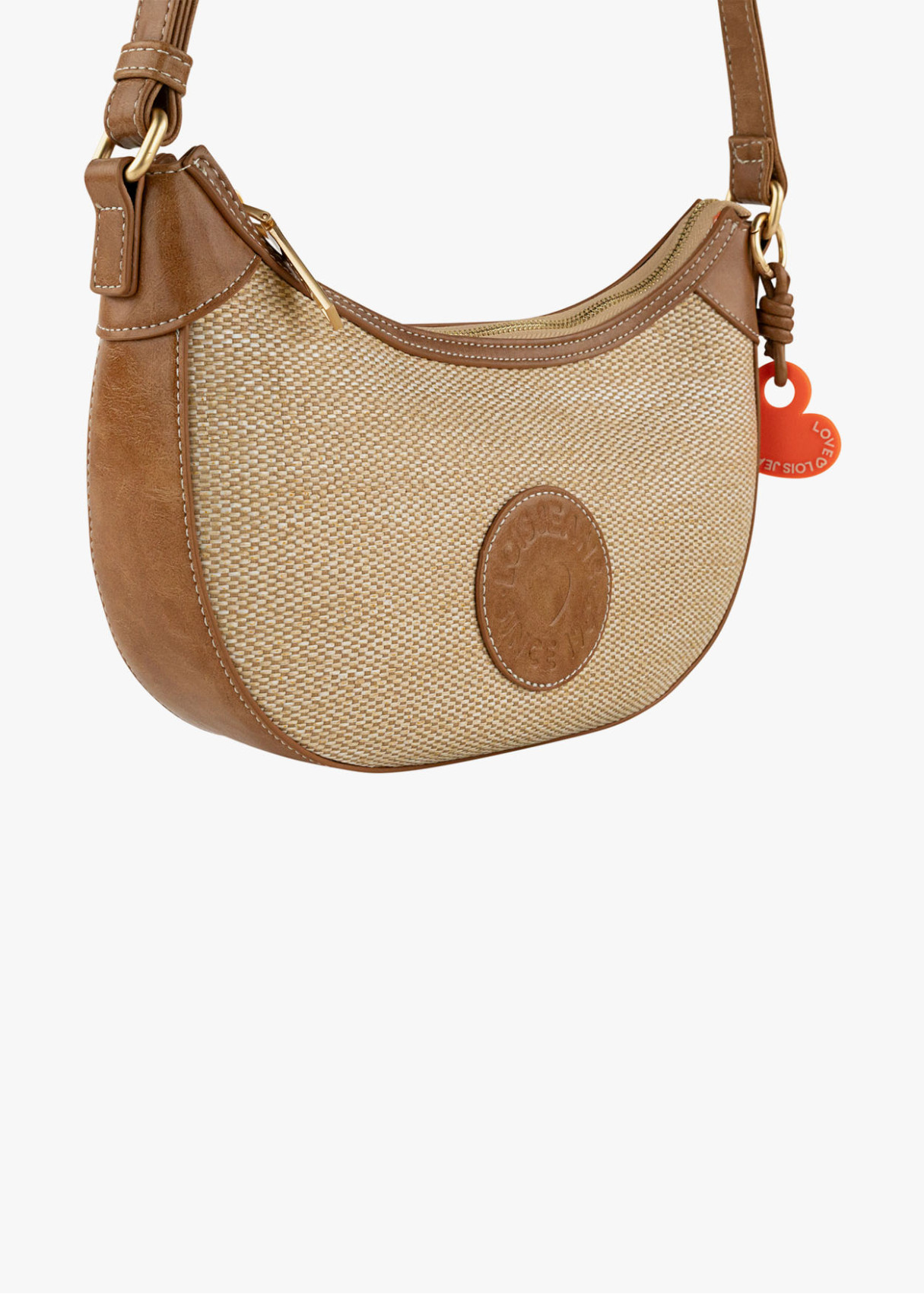 Bolso Bandolera rafia detalle llavero corazón marrón