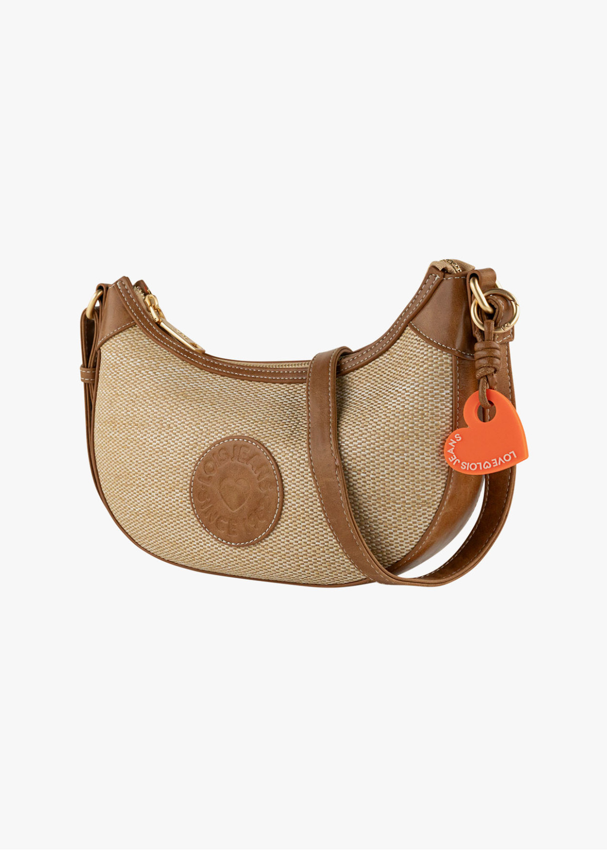 Bolso Bandolera rafia detalle llavero corazón marrón