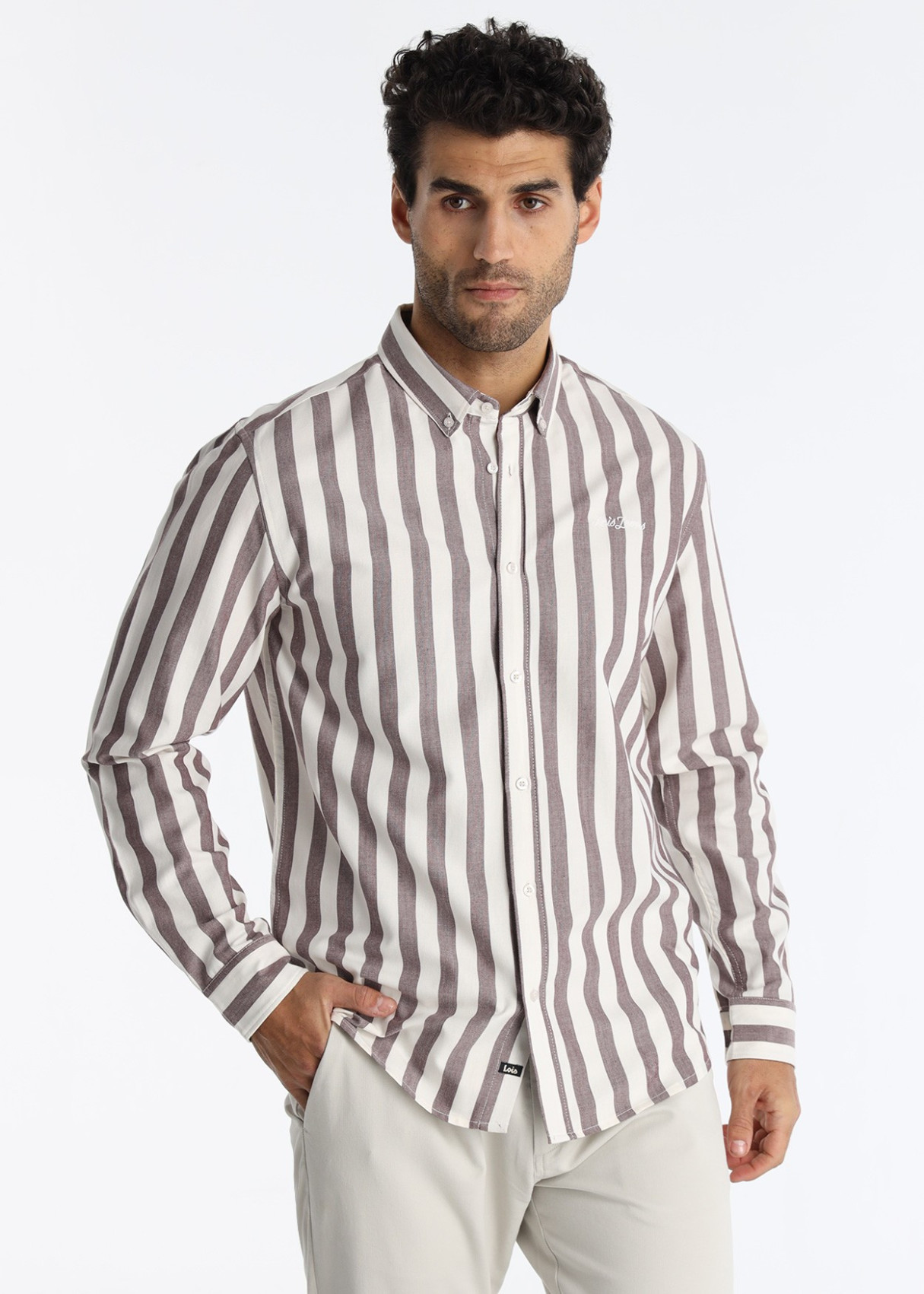 Camisa Oxford Rayas Ajuste Slim Fit Morado Blanca