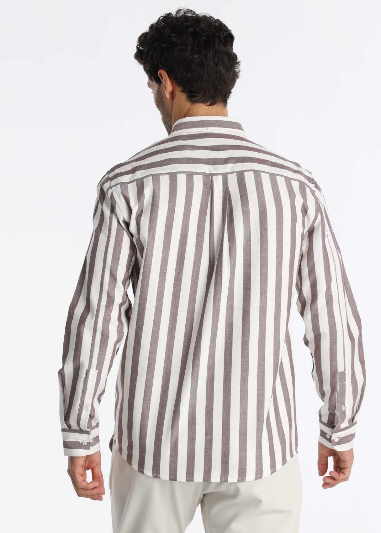 Camisa Oxford Rayas Ajuste Slim Fit Morado Blanca
